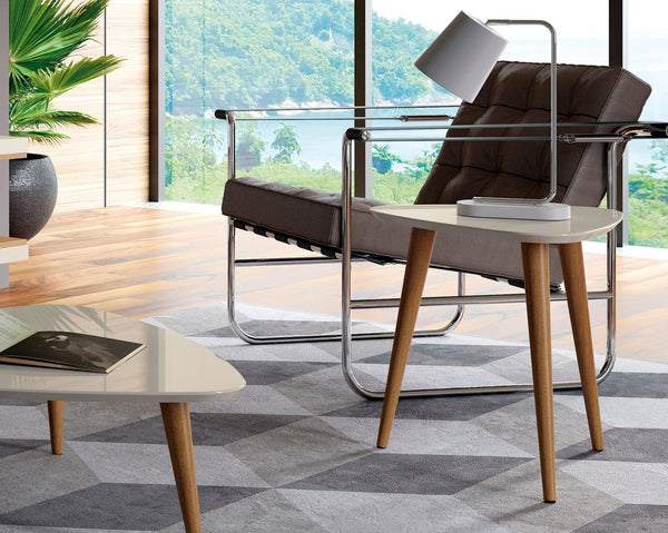 English Elm Utopia Lacquered Triangular End Table with Solid Wood Splayed Legs, 19.88" High, Off White Accent B365P398492