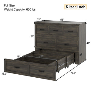 English Elm Murphy Full-Size Cabinet Bed with Built-In Charging Station, Storage Drawer & 700lb Capacity Comfort Gray 52.5 L x 26 W x 5.5 H N733S293995G