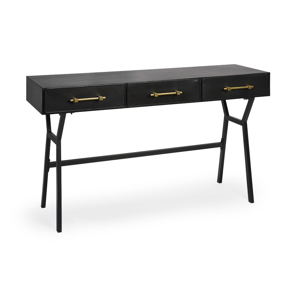 HomeRoots 18" Black Writing Desk with Elegant Design, Three Drawers for Storage, Ideal for Home Office Use 380232