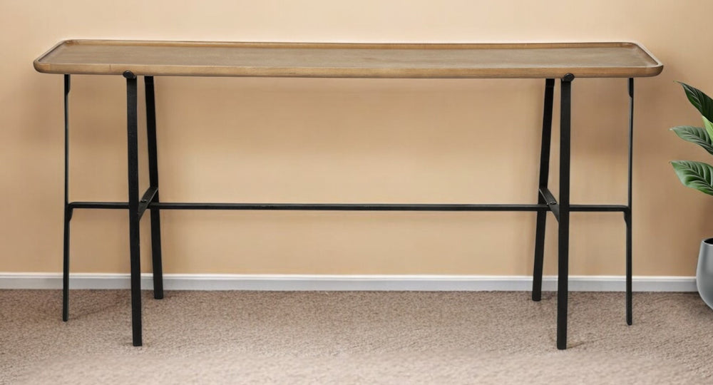 Homeroots 14" Brown And Black Solid Wood Trestle Console Table   380234