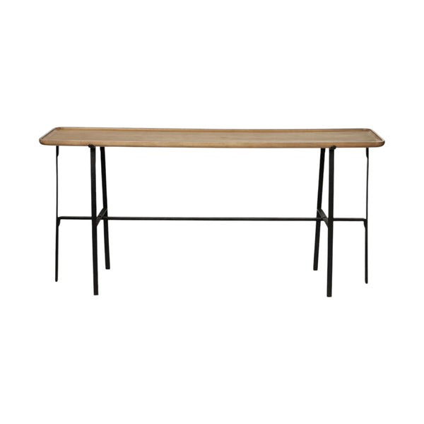 Homeroots 14" Brown And Black Solid Wood Trestle Console Table   380234