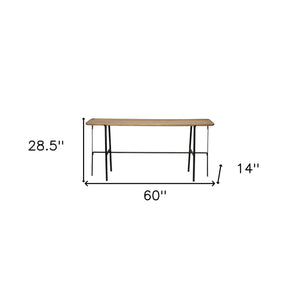 Homeroots 14" Brown And Black Solid Wood Trestle Console Table   380234