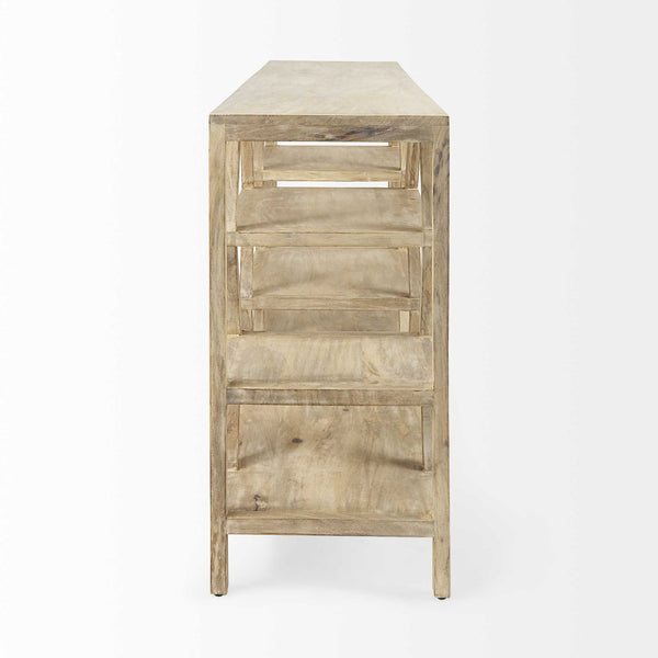 Homeroots 16" Brown Solid Wood 4 Legs Console Table With Shelves   380235