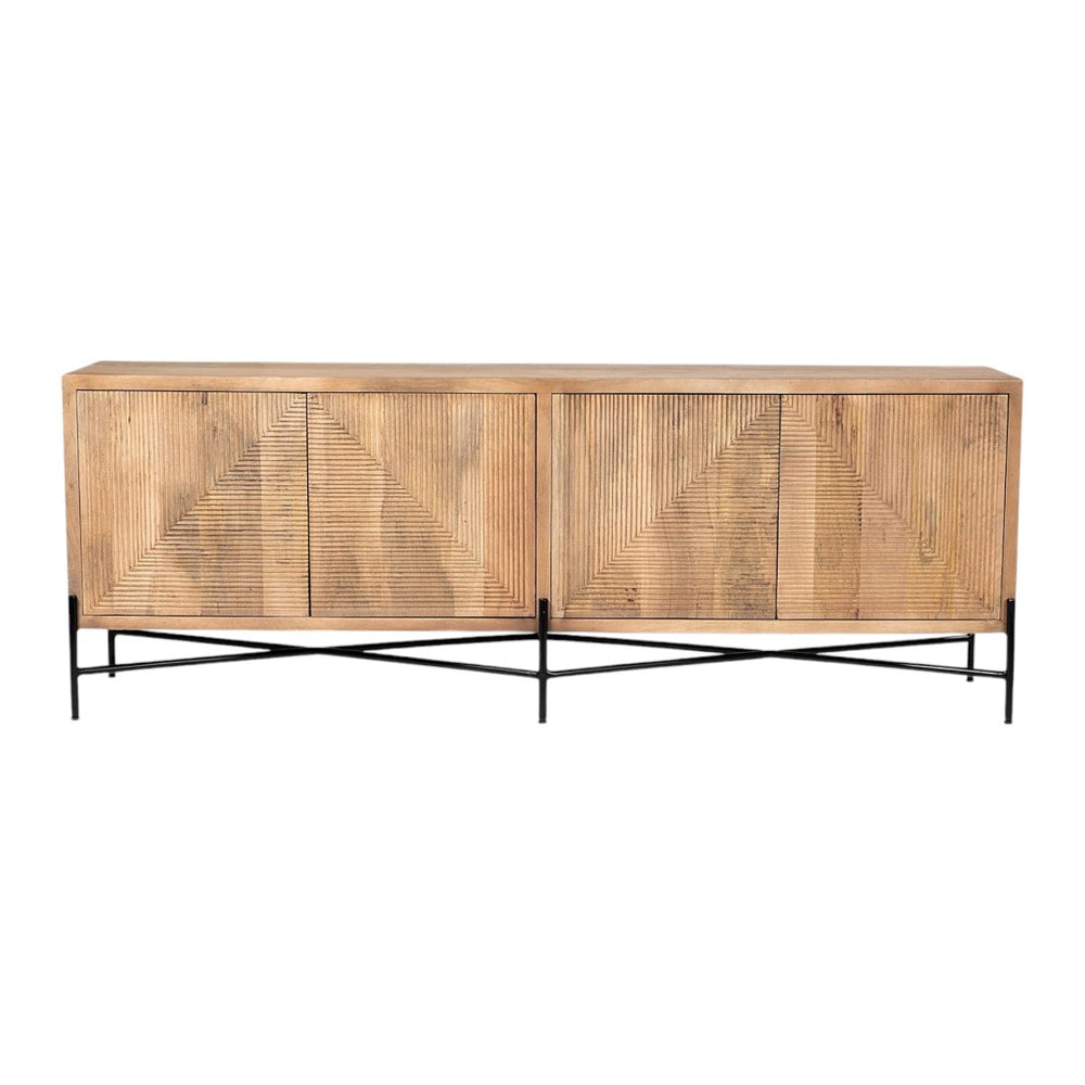 HomeRoots 78" Brown Solid Wood Sideboard - Coastal-Inspired Cabinet with Ample Storage for Any Room Decor 380238