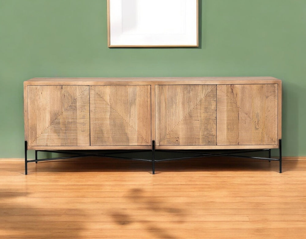 HomeRoots 78" Brown Solid Wood Sideboard - Coastal-Inspired Cabinet with Ample Storage for Any Room Decor 380238