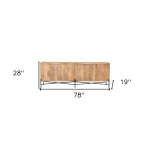 Homeroots 78" Brown Solid Wood Sideboard With Four Doors   380238