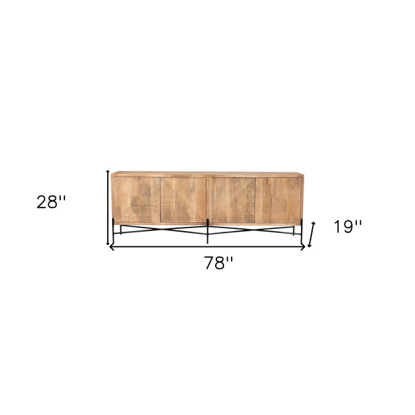 Homeroots 78" Brown Solid Wood Sideboard With Four Doors   380238