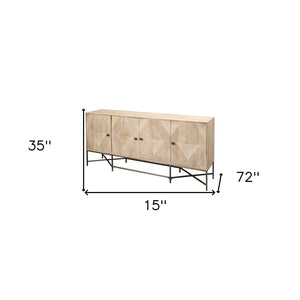 HomeRoots Light Brown Mango Wood Sideboard – Elegant 4-Door Cabinet for Coastal Charm & Practical Storage Solutions 380239