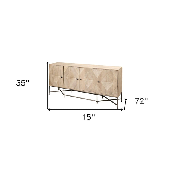 HomeRoots Light Brown Mango Wood Sideboard – Elegant 4-Door Cabinet for Coastal Charm & Practical Storage Solutions 380239