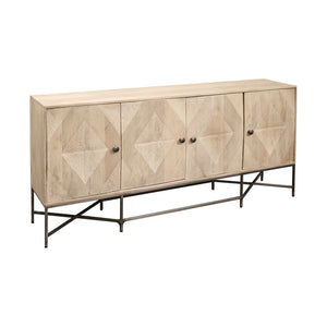HomeRoots Light Brown Mango Wood Sideboard – Elegant 4-Door Cabinet for Coastal Charm & Practical Storage Solutions 380239