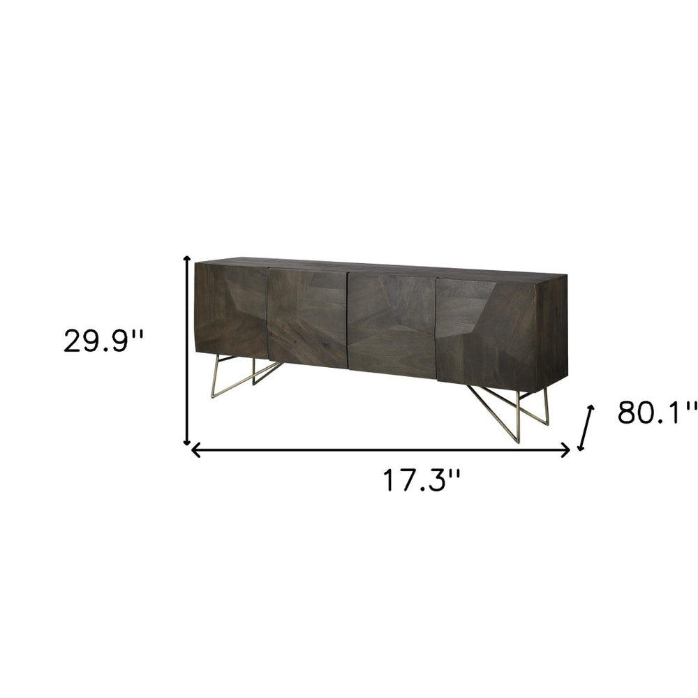 HomeRoots 17" Dark Brown Solid Wood Sideboard - Stylish Storage Cabinet with Four Doors for Modern Homes 380240