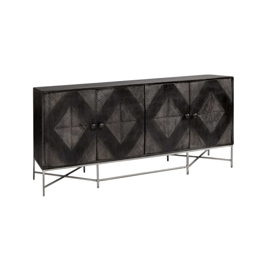 HomeRoots 72" Black Solid Wood Sideboard - Modern Storage Solution with Four Doors for Any Room Decor Style 380241