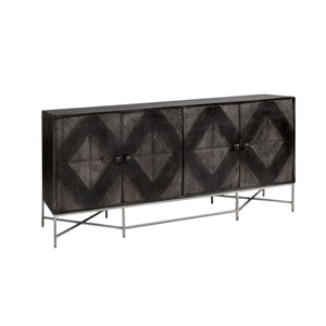 Homeroots 72" Black Solid Wood Sideboard With Four Doors   380241