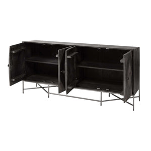 Homeroots 72" Black Solid Wood Sideboard With Four Doors   380241