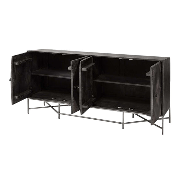 Homeroots 72" Black Solid Wood Sideboard With Four Doors   380241