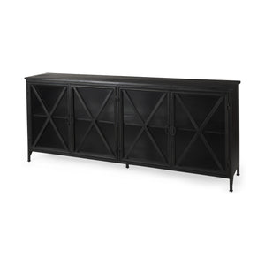 Homeroots 16" Black Iron Sideboard With Four Glass Doors   380242