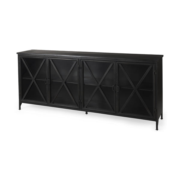 Homeroots 16" Black Iron Sideboard With Four Glass Doors   380242