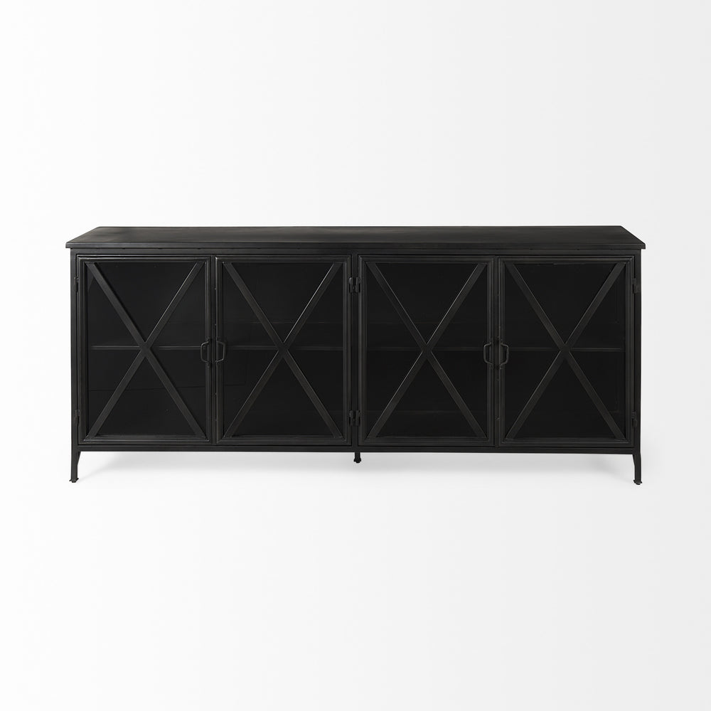 Homeroots 16" Black Iron Sideboard With Four Glass Doors   380242