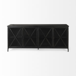 Homeroots 16" Black Iron Sideboard With Four Glass Doors   380242
