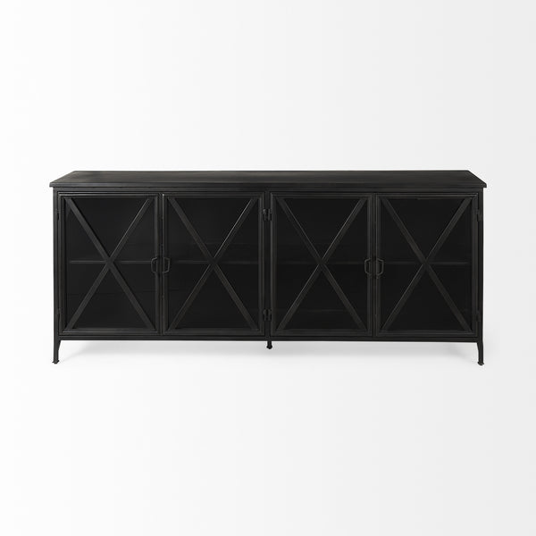 Homeroots 16" Black Iron Sideboard With Four Glass Doors   380242