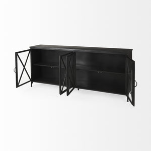 Homeroots 16" Black Iron Sideboard With Four Glass Doors   380242