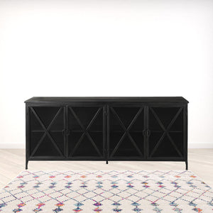 Homeroots 16" Black Iron Sideboard With Four Glass Doors   380242