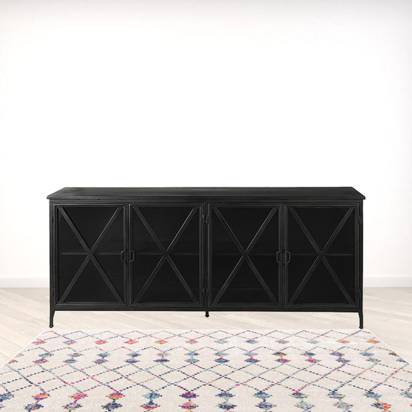 Homeroots 16" Black Iron Sideboard With Four Glass Doors   380242