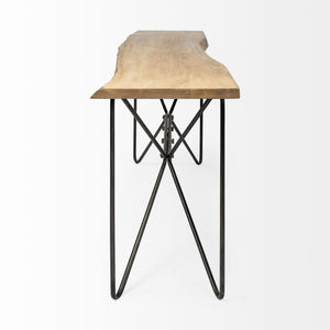 Homeroots 16" Brown And Black Solid Wood Abstract Console Table   380246