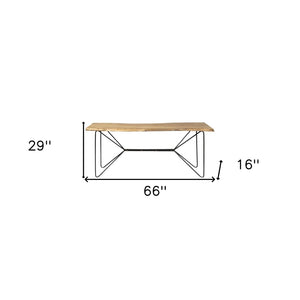 HomeRoots 66" Striking Natural Acacia Wood Console Table with Abstract Black Iron Base for Modern Spaces 380246
