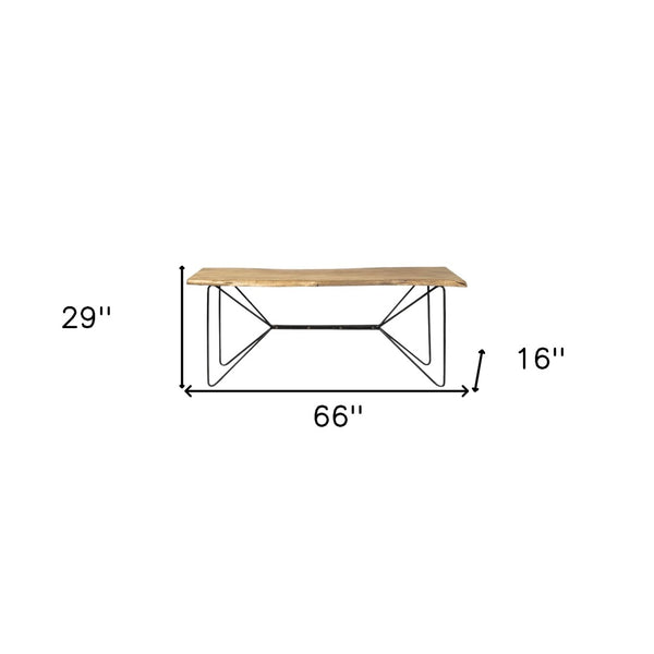 HomeRoots 66" Striking Natural Acacia Wood Console Table with Abstract Black Iron Base for Modern Spaces 380246