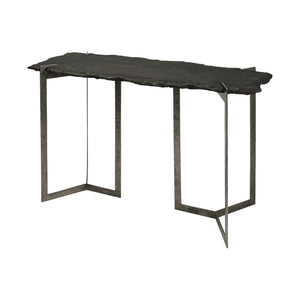 Homeroots 20" Black And Nickel Slate Distressed Double Pedestal Console Table   380247
