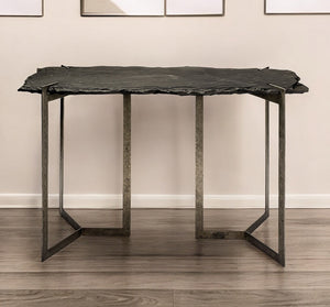 Homeroots 20" Black And Nickel Slate Distressed Double Pedestal Console Table   380247