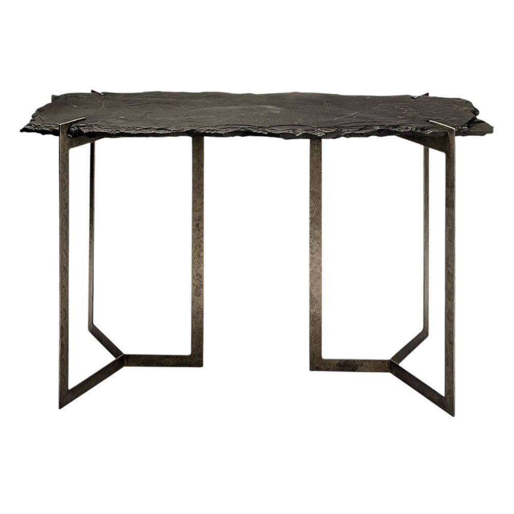 HomeRoots 50" Industrial Black Slate and Distressed Iron Console Table - Stylish Entryway Furniture Solution 380247