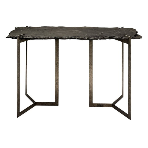 HomeRoots 50" Industrial Black Slate and Distressed Iron Console Table - Stylish Entryway Furniture Solution 380247