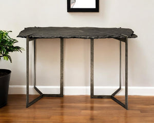 HomeRoots 50" Industrial Black Slate and Distressed Iron Console Table - Stylish Entryway Furniture Solution 380247