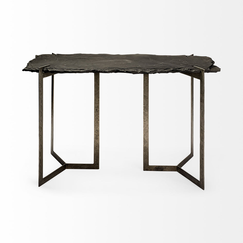 Homeroots 20" Black And Nickel Slate Distressed Double Pedestal Console Table   380247