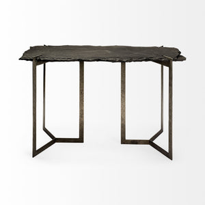 Homeroots 20" Black And Nickel Slate Distressed Double Pedestal Console Table   380247