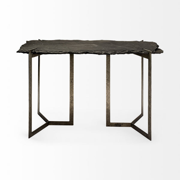 Homeroots 20" Black And Nickel Slate Distressed Double Pedestal Console Table   380247
