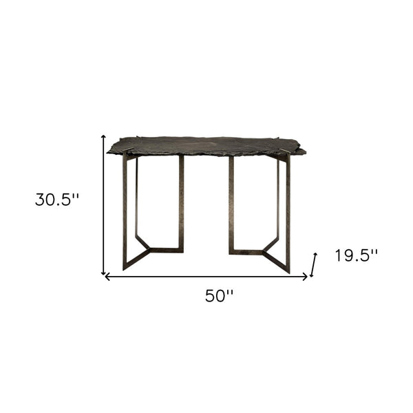 HomeRoots 50" Industrial Black Slate and Distressed Iron Console Table - Stylish Entryway Furniture Solution 380247