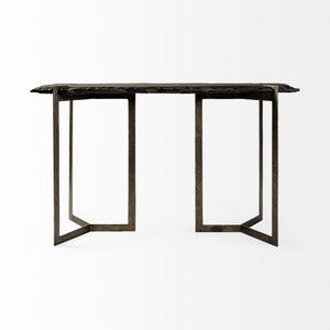 Homeroots 20" Black And Nickel Slate Distressed Double Pedestal Console Table   380247