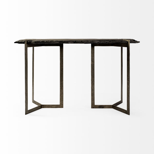 Homeroots 20" Black And Nickel Slate Distressed Double Pedestal Console Table   380247