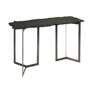Homeroots 20" Black And Nickel Slate Distressed Double Pedestal Console Table   380247