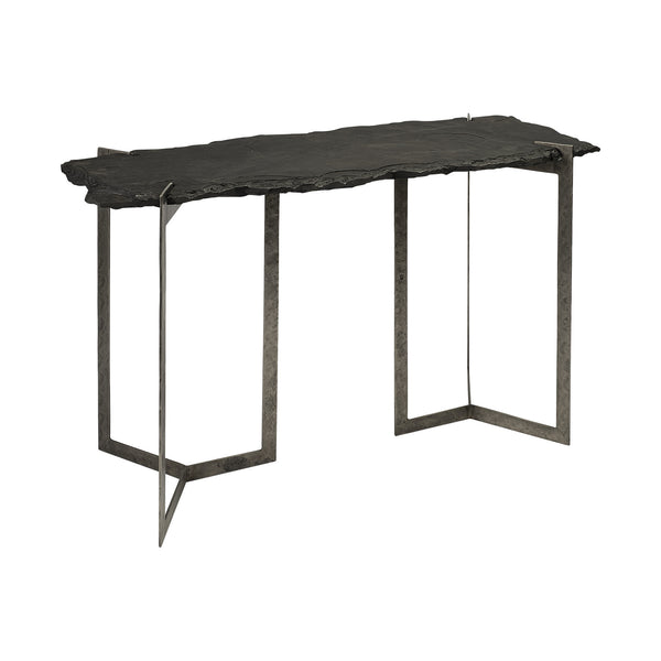 Homeroots 20" Black And Nickel Slate Distressed Double Pedestal Console Table   380247