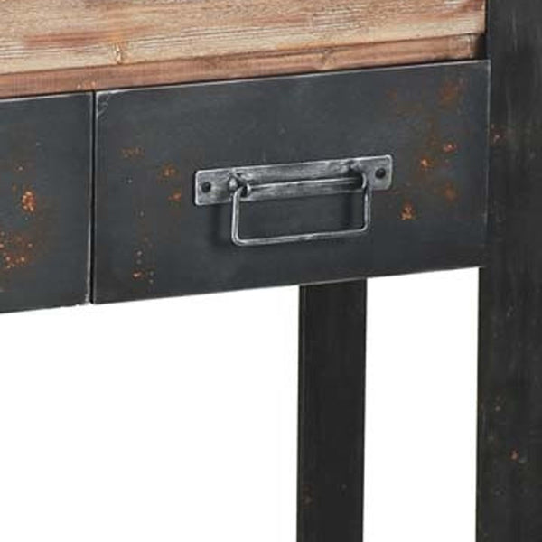 Homeroots 12" Brown And Black Solid Wood Sled Console Table And Drawers   380248