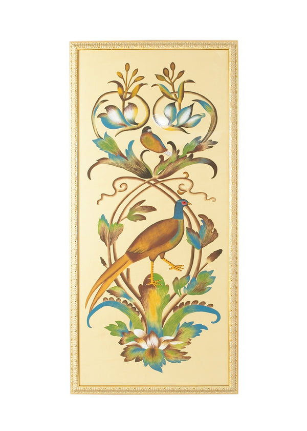 Chelsea House 31-0007A Hand-Painted Watercolor On Silk Bird Panel In Ornate Gold Frame, Glass-Protected 64.5X31" 380252