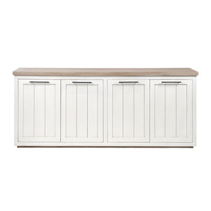 HomeRoots 73" Brown and White Solid Mango Wood Sideboard - Rustic Storage with Farmhouse Charm & Versatility 380252