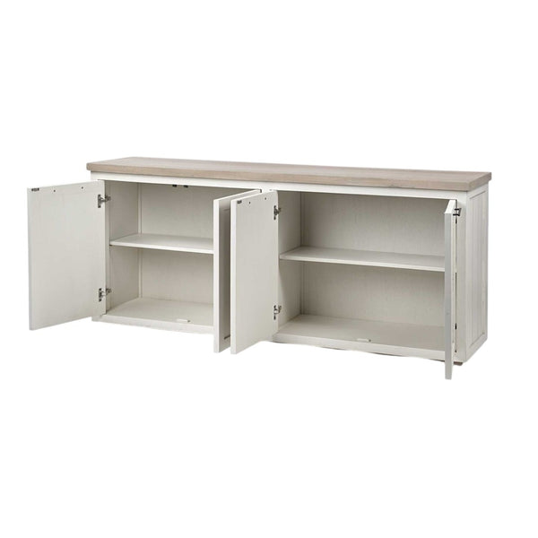 HomeRoots 73" Brown and White Solid Mango Wood Sideboard - Rustic Storage with Farmhouse Charm & Versatility 380252