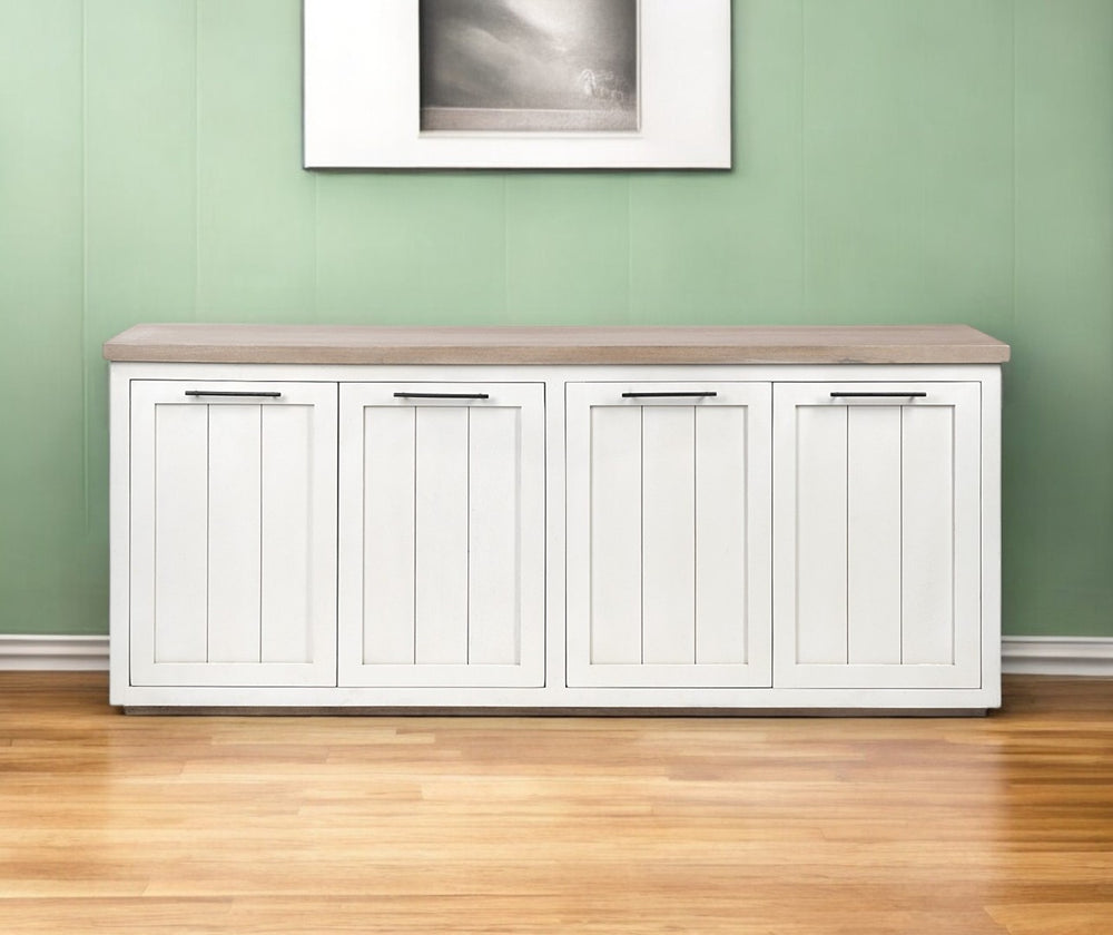 HomeRoots 73" Brown and White Solid Mango Wood Sideboard - Rustic Storage with Farmhouse Charm & Versatility 380252