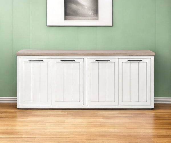 HomeRoots 73" Brown and White Solid Mango Wood Sideboard - Rustic Storage with Farmhouse Charm & Versatility 380252