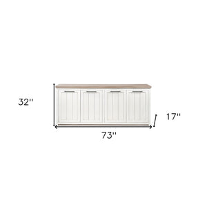 HomeRoots 73" Brown and White Solid Mango Wood Sideboard - Rustic Storage with Farmhouse Charm & Versatility 380252